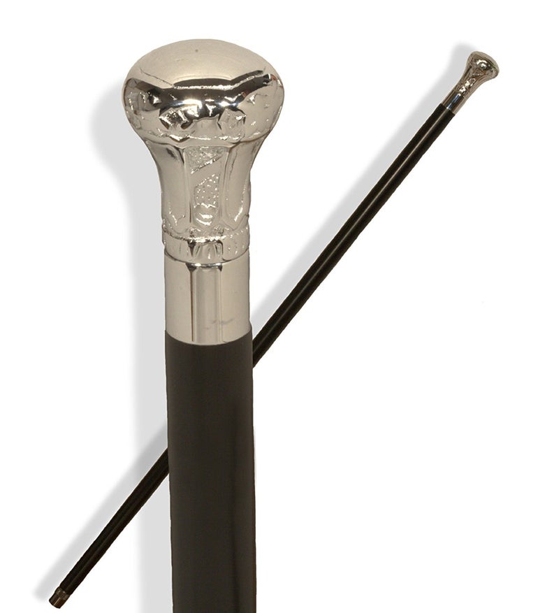 Medieval Replicas Chrome Plated Knob Handle Walking Stick on Black Shaft Wooden Decorative Walking Cane Fashion Statement - Image 1